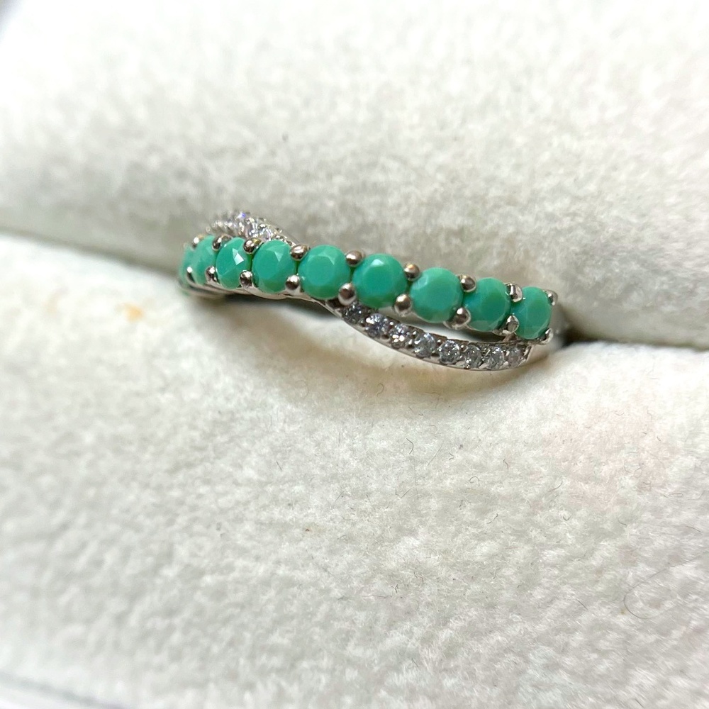 Bomb Party Ring Natural Green Aventurine Cubic Zirconia + Rhodium Plating